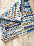 Handmade Crochet Pram Blanket Blues and Browns